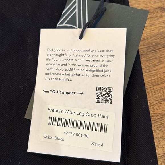 NWT Able Black Francis Crop Wide Leg Pant.  Size 4 - Picture 5 of 5